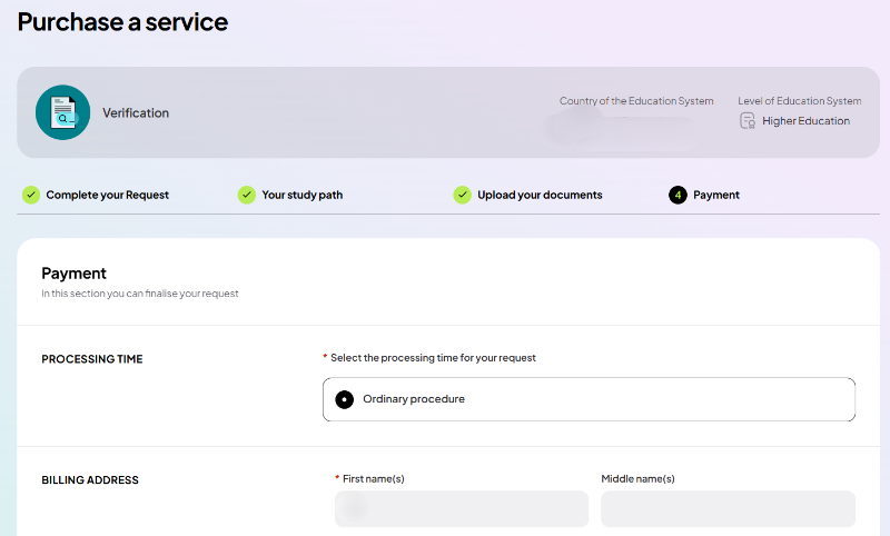 Correct CIMEA payment page starting position